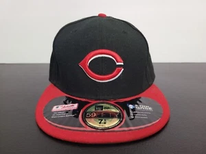 Cincinnati Reds Hat Cap Mens 7 5/8 Fitted Black Red MLB Baseball New Era - Picture 1 of 12