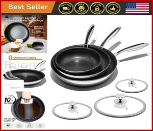 Nonstick Frying Pan Set 8" 10" 12" Titanium Ceramic Skillet Lid Safe Cooktops - Picture 1 of 8