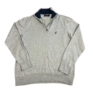 Nautica Mens Grey 1/4 Zip Jumper Knit Pullover Cotton Sweater Size M - Picture 1 of 9