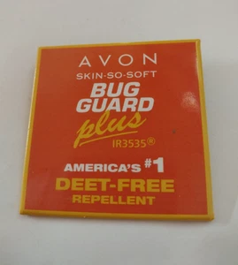 AVON Skin-So-Soft Bug Guard Advertising Large Square Badge Button Pin - Picture 1 of 5