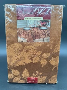 Elegante Tovaglia Marrone Damascata Ringraziamento Autunno 70" Rotonda Poliestere - Foto 1 di 2