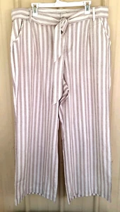 Torrid Damen Hose weites Bein 16 Leinen/Rayon Knopf Reißverschluss Bindegürtel braun weiß... - Bild 1 von 12