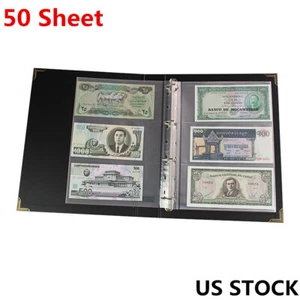 50 Fogli Cartamoneta Album Banconote Cartelle Pagina Foglia Sciolta Conservazione Collezione - Foto 1 di 9