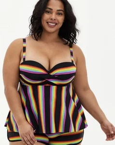 Camiseta tankini de natación sin tirantes de múltiples vías a rayas tórridas para mujer TALLA 0 12 grande nueva con etiquetas - Imagen 1 de 4