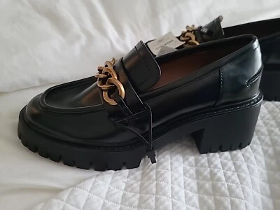 Zara Lug Sole Platform Loafer Gold Buckle Chain Women's Size 9 US 40 EU - Image 1 of 4