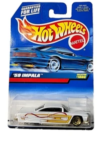 Hot Wheels 1999 Blue Card #1000 '59 Impala Pearl White Gold Wheels - Picture 1 of 12