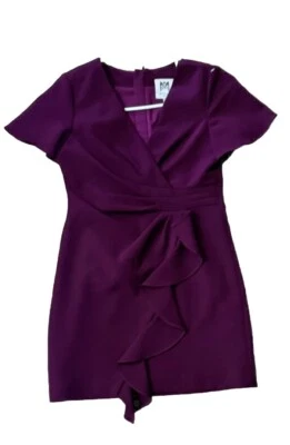 $225 Milly Mini' Girls Purple Short Cap Sleeve Surplice Faux Wrap Dress Size 7/8 - Image 1 of 4