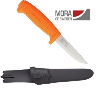 Cuchillo de Caza Mora Hoja de Acero al Carbono Mango Naranja Hecho en Suecia Foto 1 de 3