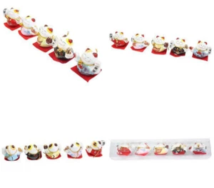 Set of 5 Maneki Neko Lucky Cats Ceramic Japanese Style Brings Fortune Prosperity - Picture 1 of 4