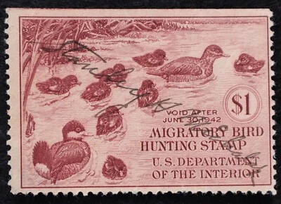 U.S. Used Stamp Scott #RW8 $1 Federal Duck Hunting. Scott: $50.00 - Image 1 of 2