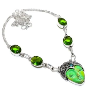 Copper Green Turquoise, Peridot Gemstone 925 Sterling Silver Necklace 18" u610 - Picture 1 of 6