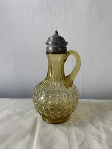 Amber Glass Syrup Dispenser Victorian 1890 Hobnail Art Brunch Yellow Pitcher - Picture 1 of 10