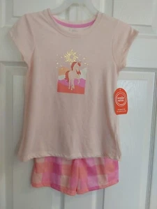 Wonder Nation Girls 2-Piece Pajama Set Peach Plaid Unicorn Size S (6-6X) BNWT! - Picture 1 of 7