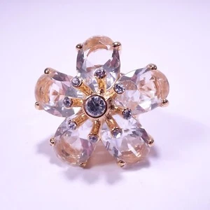 Vintage J.Crew Women's Gold Y Lucite Resin Crystal Flower Ring Sz 8 - Picture 1 of 11