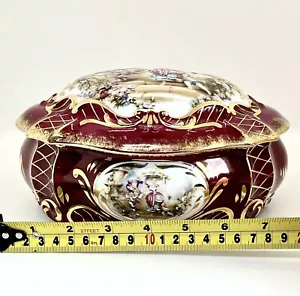 Rare Limoges France Hand Painted Bordeaux Red Gilt Jewellery Dresser Box 1988 - Picture 1 of 7