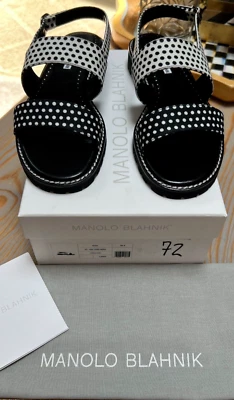 Manolo Blahnik GAD 平底凉鞋黑白波点 尺寸 EUR 39.5 / US 9 全新带盒 — 第 1/4 张图片