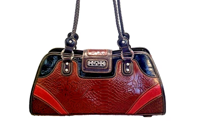 Bolso de Hombro Marc Chantal 14x5x6" Mujer Negro Rojo Western Boho Plateado Herrajes Foto 1 de 4
