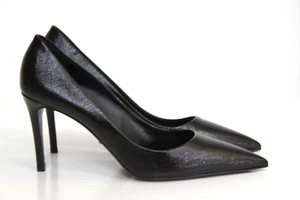 sz 10 / 40 PRADA Saffiano Black Leather Logo Heel Pointed Toe Classic Pump Shoes - Picture 1 of 10