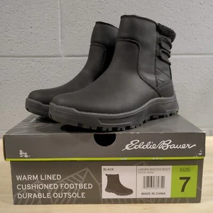 Eddie Bauer Ladies Size 7 Warm Lined Cushioned Siren Black Winter Boot N20 - Picture 1 of 11