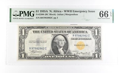PMG 66 Unc EPQ 1935 A $1 North Africa WWII Emergency Issue Fr#2306 *1112 - Image 1 of 3