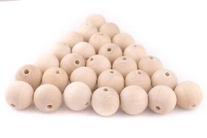 Unfinished Natural Wood Beads 30mm, Set of 10 Brown Round Large Hole - Picture 1 of 3