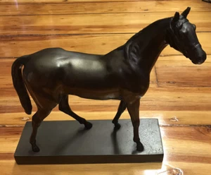 Large Bronze Thoroughbred Stallion Horse on Base Door Stop Vintage - Picture 1 of 12