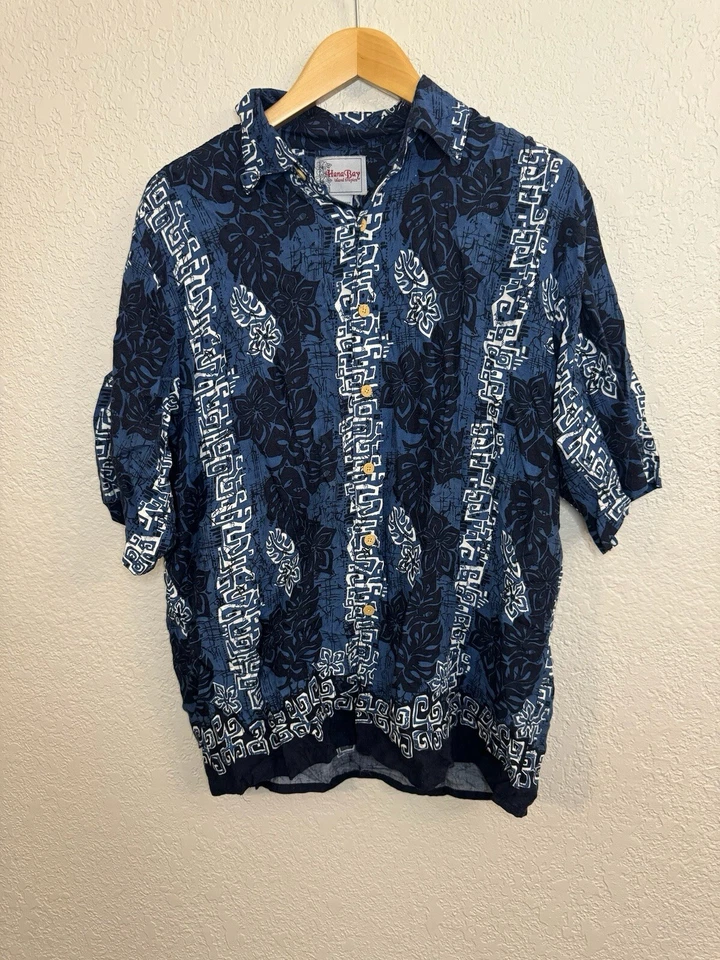 Camisa Top de Playa de Verano Hawaiana Azul Hana Bay Island Tropics - Talla Mediana Foto 1 de 4