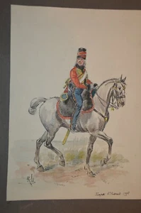 HUSSARDS 6° REGIMENT TROMPETTE-CAVALERIE 1796 REVOLUTION-AQUARELLE RENE LOUIS - Picture 1 of 4
