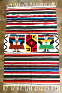 Vintage Wool Mexican TexCoco Serape Saltillo Blanket Textile - 50 x 79 in - Picture 1 of 4