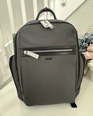 RARE TUMI BENSON Large Backpack Travel Grey Silver Smooth Polyester 17.5” $690 - Image 1 of 4