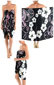 Sarong Swimsuit Hibiscus Flower Shawl Scarf Bikini Wrap Sexy Skirt White Black - Picture 1 of 3