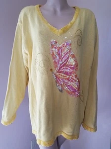 QUACKER FACTORY Sequin Yellow Butterfly Theme Sweater Plus Size 2X - Picture 1 of 2