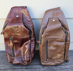 LOT OF 2 Bull Captian Black Leather Sling Bag BB7 - Picture 1 of 7