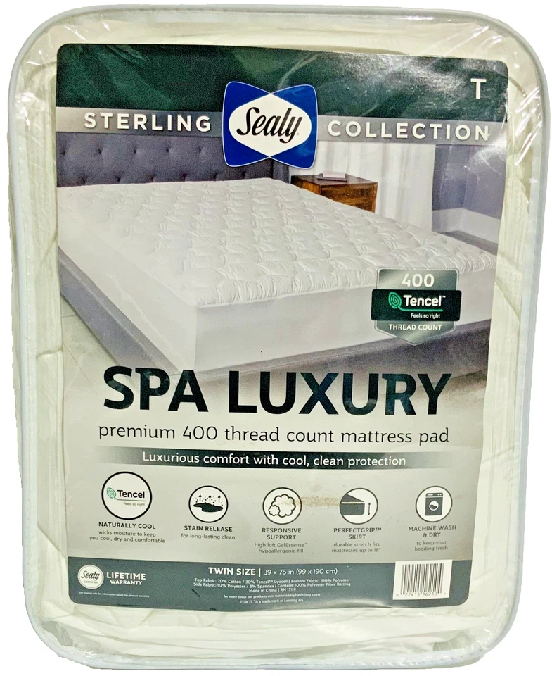 Almohadilla de colchón Sealy Sterling Collection Spa Luxury 400 TC tamaño doble Foto 1 de 2