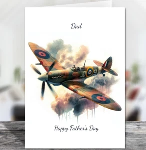Personalised Spitfire WWII Fighter Plane Fathers Day Card - Choose Size - Picture 1 of 3