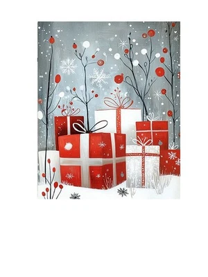 16x20 Red and White Christmas Gifts on Gray Canvas Wall Art Canvas Print - Image 1 of 4