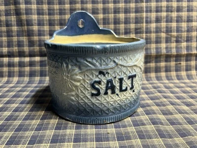 Antique Stoneware Salt Crock, Blue/White Salt Glaze, USA Farmhouse/Prim Decor - Image 1 of 4