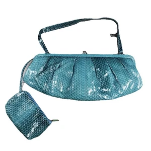 ECHT LEDER Schlangenleder blau Geldbörse mit Mini Geldbörse Handtasche Clutch - Bild 1 von 21