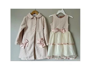 Occasion Dress & Dress Coat Blueberi Boulevard  Age 7 Years Tulle Pink Ivory Bow - Picture 1 of 24