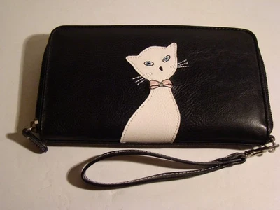 Rosetti Faux Leather Wallet Cat Design Zip Around Style Black 7.5 Inches Long - Image 1 of 4