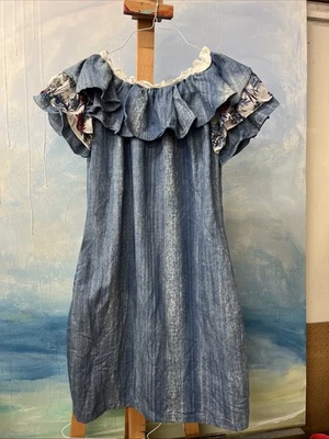 Vestido Tov Volantes Talla 38 8 Mediano Grande Azul Cambray Estampado Mixto Foto 1 de 4