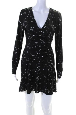 Parker Womens V-Neck Long Sleeves Cinch Mini Heart Print Mini Dress Black Size 2 - Image 1 of 4