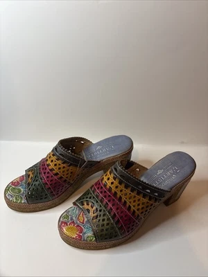 L'artiste Spring Step Guayas Multicolor Painted Cut Leather Slide Heels 9 - Image 1 of 4