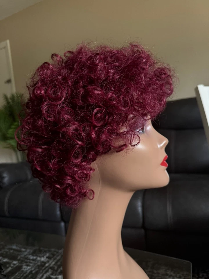 .	Afro Curly 6 Inch 100% Human Hair Wig – Natural  Short Curly Style Color Red - Image 1 of 4
