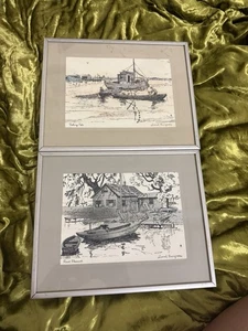 Vintage gerahmte LIONEL BARRYMORE Silberfolie Radierung PUNKT ANGENEHME FISCHERNETZE - Bild 1 von 5