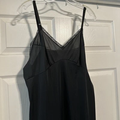 Adonna JCPenney Black Nylon Lace Slip Dress Vtg Lingerie Sz 40 Y2K Whimsygoth - Image 1 of 4