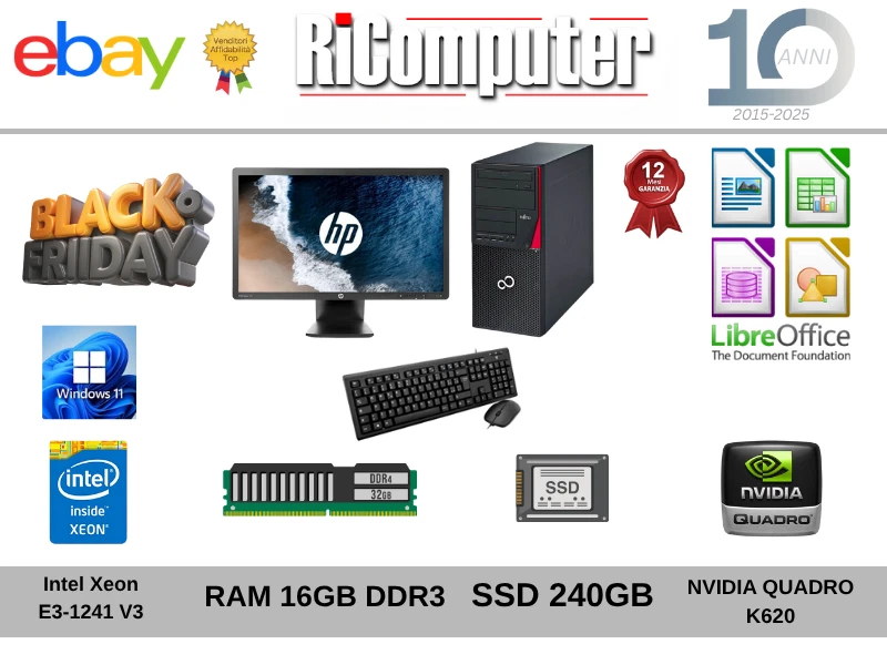 Postazione FUJITSU CELSIUS W530 Xeon Monitor 23"  RAM 16GB SSD Nvidia  Win 11 - Immagine 1 di 1