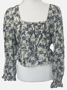 Chelsea & Violet Womens Floral Linen Milkmaid Blouse Size L Cottagecore Coquette - Picture 1 of 16