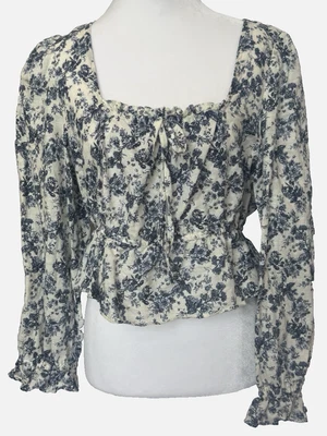 Chelsea & Violet Womens Floral Linen Milkmaid Blouse Size L Cottagecore Coquette - Image 1 of 4