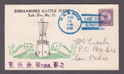 U.S.S. Bass - Submarines Battle Fleet WG Crosby Cover - Last Day Olympics, 1932 - Image 1 of 2